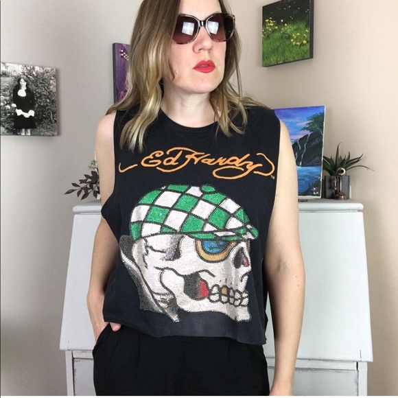 Ed Hardy Peaky Blinders Rhinestones Skull Tank Top